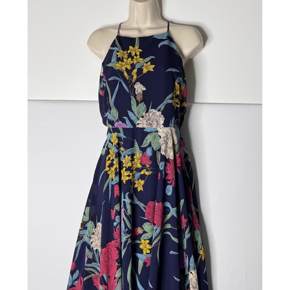 Lulus Blue Floral Halter Maxi Dress L Open Back Wedding Whimsigoth Dark Fairy - Picture 8 of 15